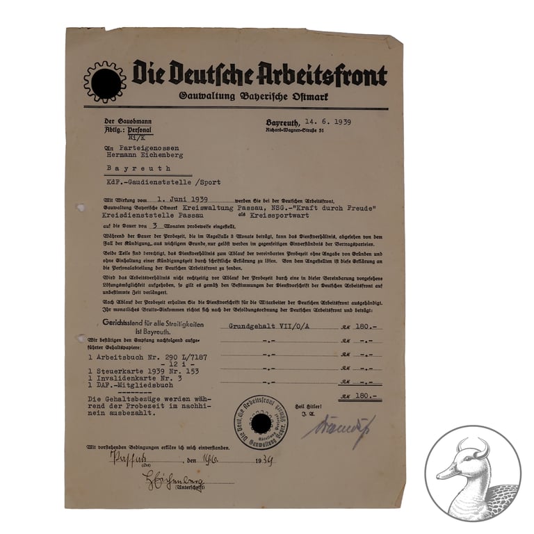 Konvolut Dokumente Deutsche Arbeitsfront Bayreuth-Partei Kreissportwart