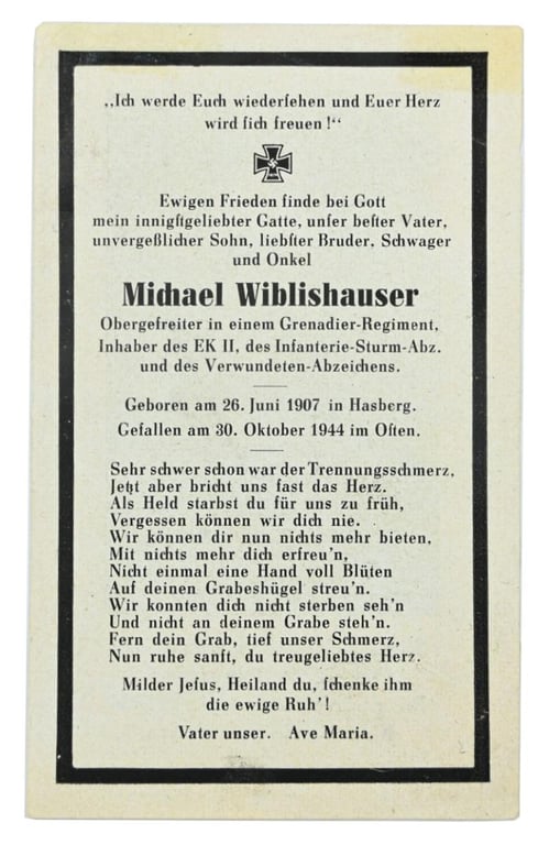 German WH Deathcard 'Michael Wiblishauser'