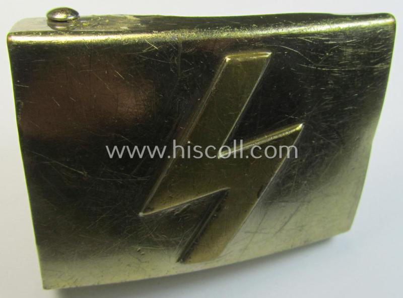 Attractive, DJ (ie. 'Deutsches Jungvolk') silver-coloured- (ie. typical nickle-chromed) belt-buckle (ie. 'Koppelschloss') being a non-maker-marked example of the 'thin-shaped-rune-variant'-pattern and that comes in an overall nice condition