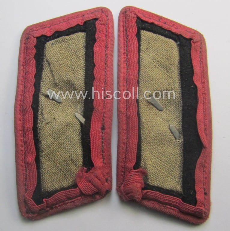 Stunning - and fully matching! - pair of mid- (ie. later-) war-period, WH (Heeres) bright-pink-piped 'Panzer'-collar-tabs (ie. 'Kragenspiegel') each having a zinc-based and 'two-pronged' skull-device (ie. 'Totenkopf') period-attached