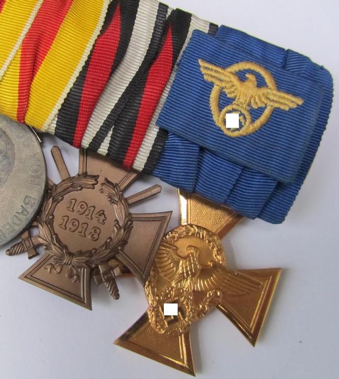 Attractive, 4-pieced-, WWI- (ie. TR-) period, medal-bar (ie. 'Ordenspange'), resp. depicting an: 'EK II. Kl.', a: 'Baden Verdienstmedaille', a: 'FKK' and a: 'Pol.DA 1. St.' (that comes with 2 accompanying 'Band-/Feldspangen'!)