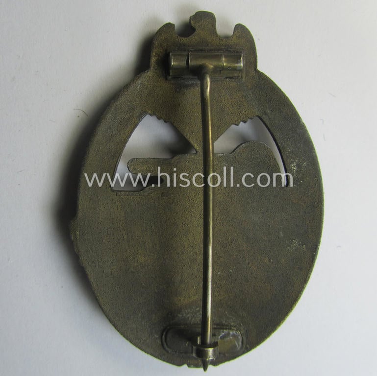 'Panzerkampfabz. in Bronze' (or: bronze-class panzer assault-badge or PAB) being a zinc- (ie. 'Feinzink'-) version (having a so-called: 'horizontal'-catch-set-up) as was procuced by the: 'Steinhauer u. Lück' (ie. 'S.& L.') company
