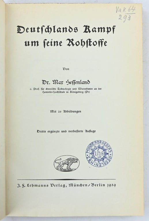German Book "Deutschlands Kampf um seine Rohstoffe"