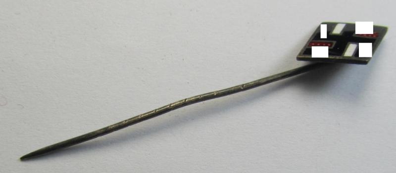 Attractive, 'NS-Studentenbund' enamelled lapel-pin (ie.: 'Raute') being a bright-red-, black- and white-coloured- and/or detailed example showing a clear maker- (ie. 'RzM M1/52'-) designation on its back