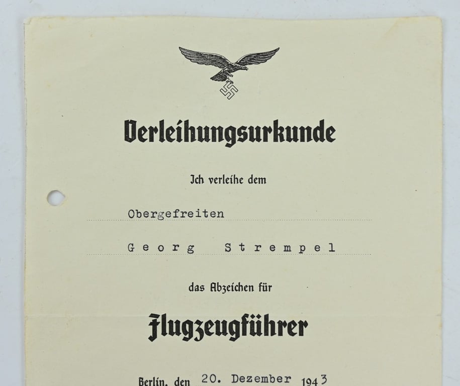 German LW Certificate 'Flugzeugfuhrer' Abzeichen