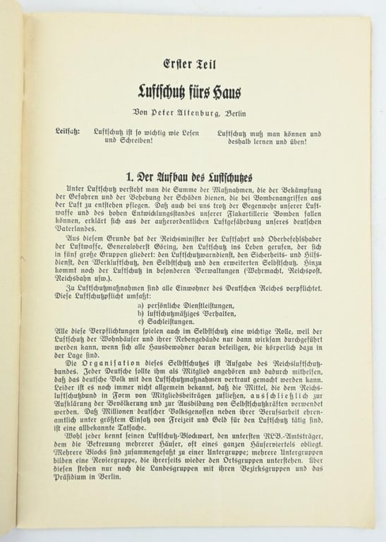 German Luftschutz Booklet