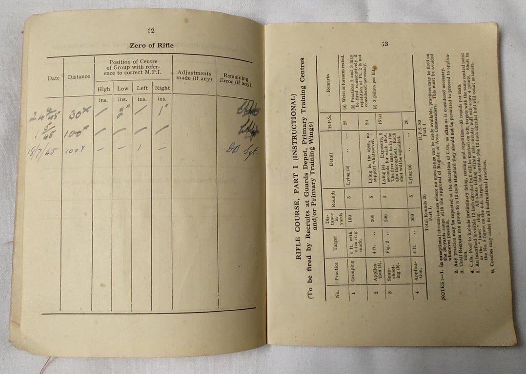 WW2 British Army skill at arms record book