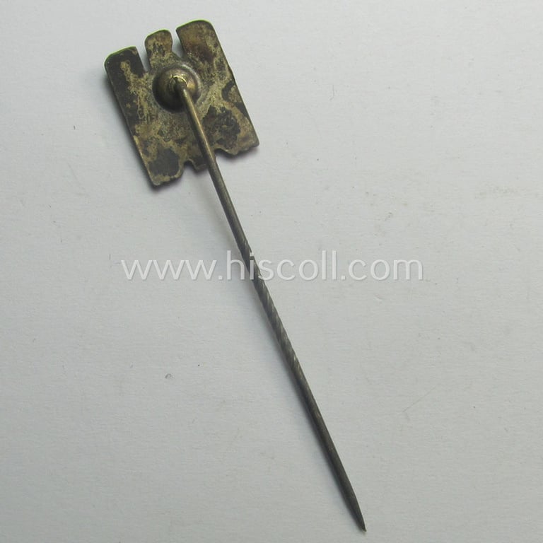 Interesting, 14 mm.-sized miniature of a: DRK (ie. 'Deutsches Rotes Kreuz') civil-attire badge (ie. 'Zivilabzeichen des D.R.K.') being a detailed example that is void of a makers'- (nor 'Ges.Gesch.'-patent-), designation