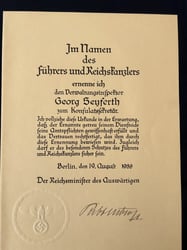 AUTHENTIC GERMAN WW2 INK SIGNATURE OF NAZI MINISTER...