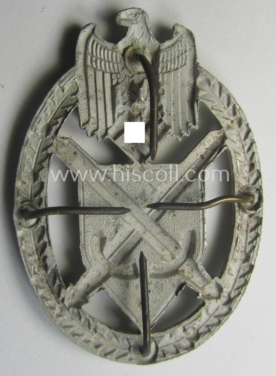 Detailed, aluminium-based 'plaque' ie. shield (being of the second pattern) as was intended for usage on a: WH (Heeres) 'Schützenschnur' (or shooting- ie. marksmanship-lanyard)