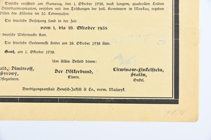 German Third Reich Flyer 'Dead of Czechoslovakia'