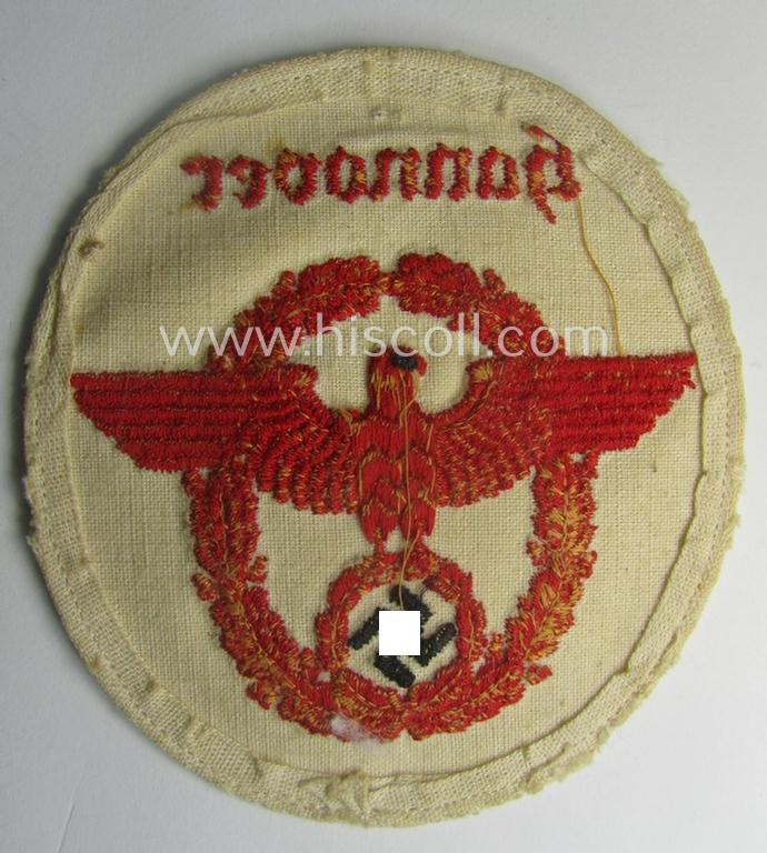 'Polizei- o. Feuerwehr'-related arm-eagle (ie. 'Ärmeladler') on white linnen: 'Feuerwehrpolizei Hannover'