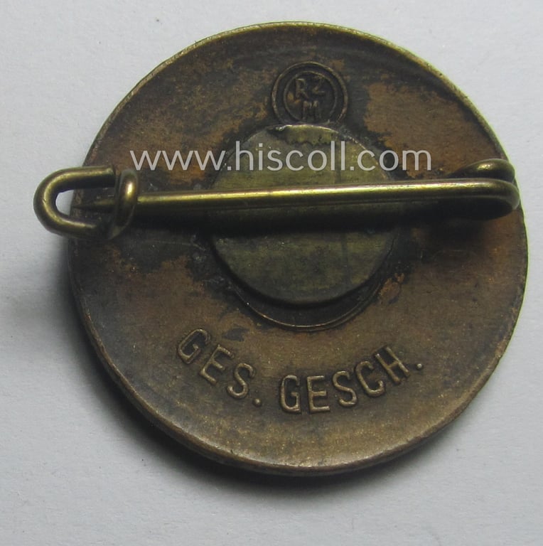 Multi-coloured enamelled, 'Mitgliedsabzeichen' as intended to signify membership within the: 'HJ' (or: 'Hitlerjugend') before June 1932 (being of the 1st pattern that shows a clearly present 'RzM'- and/or: 'Ges.Gesch. '-designation)