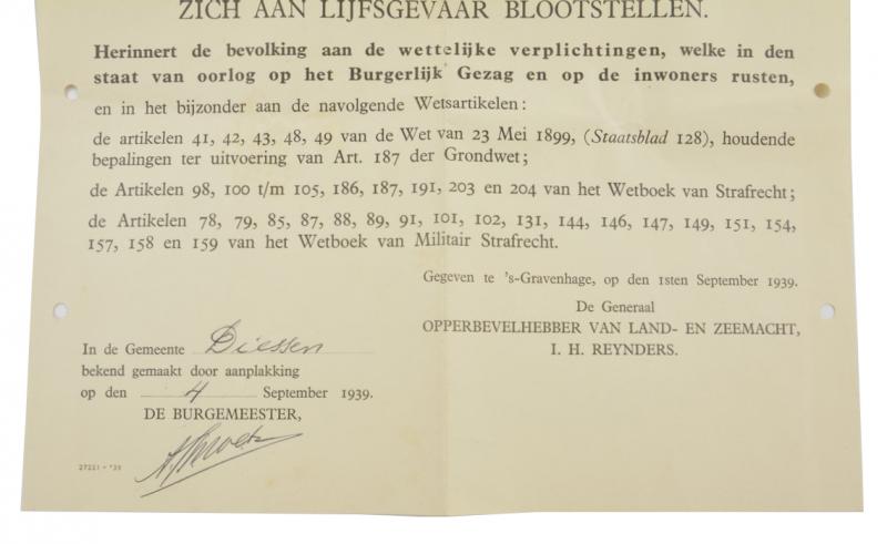Dutch Military Authority Poster 'In State of War'
