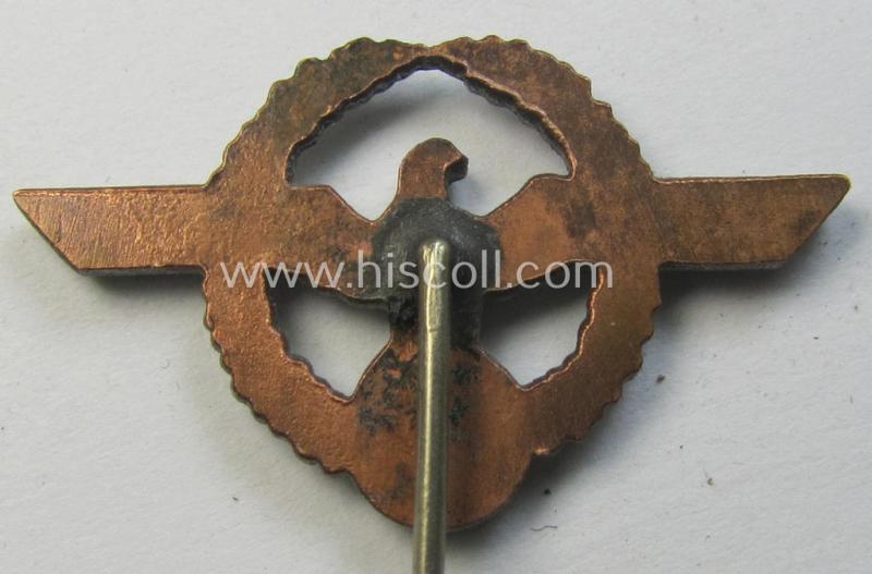 Attractive - and unusally found! - smaller- (ie. 3,5 cms.) wide-sized and 'Cupal'-based, 'Deutsche Polizei' (or: German police) lapel-pin sigifying membership witin the 'Deutsche Polizei' as was intended for usage on the civil-attire