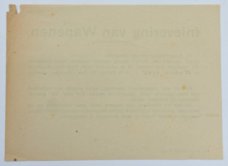Dutch WW2 Notice 'Surrendering of weapons'