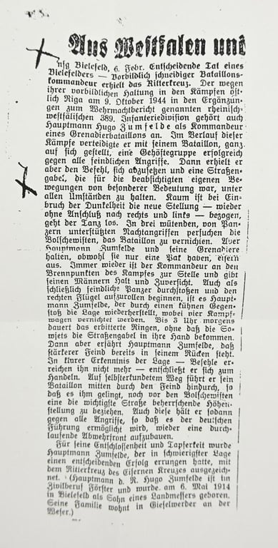 Signature of Wehrmacht Heer KC Recipient 'Hugo Zumfelde'