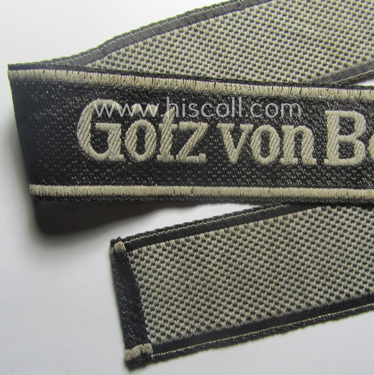 Waffen-SS 1943/44-pattern cuff-title (ie. 'Ärmelstreifen') as executed in typical 'BeVo'-weave-pattern as was intended for a member within the: '17. SS-Panzergrenadier-Division "Götz von Berlichingen"