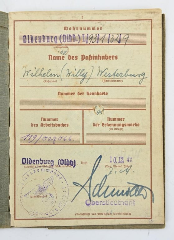 German WH Wehrpass 'Willy Westerburg'