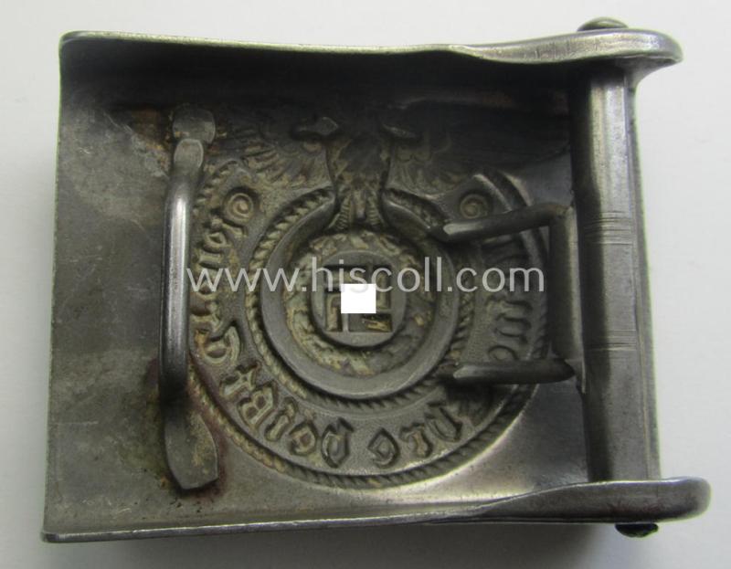 Waffen-SS, enlisted-mens'- (ie. NCO-type-) belt-buckle (being a typical 'RzM - 155/43 - SS'-marked and thus by: 'Assmann'-produced example) that comes in a clearly used- ie. worn, condition