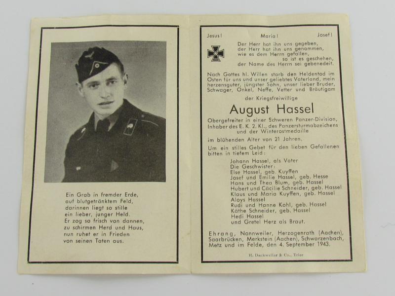 Death Notice Wehrmacht Panzer Soldier