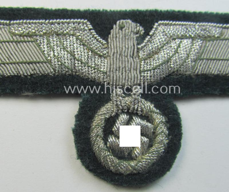 Attractive - and hardly used! - WH (Heeres) officers'-type, hand-embroidered breast-eagle (ie. 'Brustadler für Offiziere') as was executed in bright-silverish-coloured braid as was intended for usage on the various officers'-pattern tunics