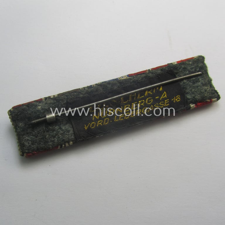 Unusually encountered, 5-pieced, N.S.D.A.P-related ribbon-bar (ie. 'Feld- o. Bandspange') resp. depicting the ribbons for an: 'EKII. Kl.', an: 'Ost'-medal, two: 'N.S.D.A.P.-DA der 2. u. 3. Stf.' and an Austrian 'Anschluss'-medal '13. März 1938'