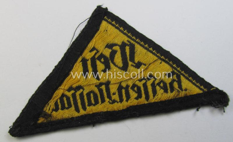 Attractive - and early-period! - 'HJ' ('Hitlerjugend') district-triangle (ie. 'Gebietsdreieck') entitled: 'West Hessen-Nassau' (being a clearly used- ie worn example that regrettably misses its 'RzM'-etiket)