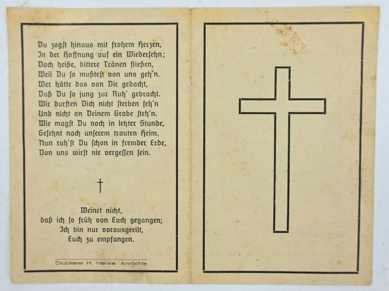 German WW2 Deathcard 'Franz Molitor'