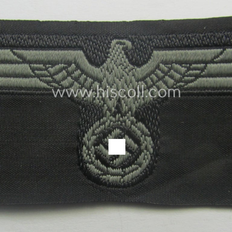 WH (Heeres) later- (ie. mid-war-) period- and/or bluish-grey-coloured 'Panzer'-type side-cap-eagle a executed in the neat 'BeVo'-weave pattern onto a typical black-coloured background