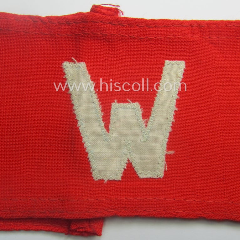 Attractive - and scarcely found! - EM- (ie. NCO-) pattern, 'Reichsluftschutzbund' (ie. 'RLB'-) service-armband showing a period-attached capital 'W'-character as intended for usage by a member serving as an: 'RLB-Wache' (ie. air-raid-warden guard)