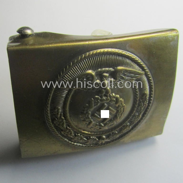 Polished - albeit unmarked and regular-sized! - example of a pre-war-period, N.S.K.K.- (ie. 'National Socialistischer Kraftfahr Korps') silvered-copper-based belt-buckle being a 'variant'-pattern- (ie. 'single-pieced'-) specimen