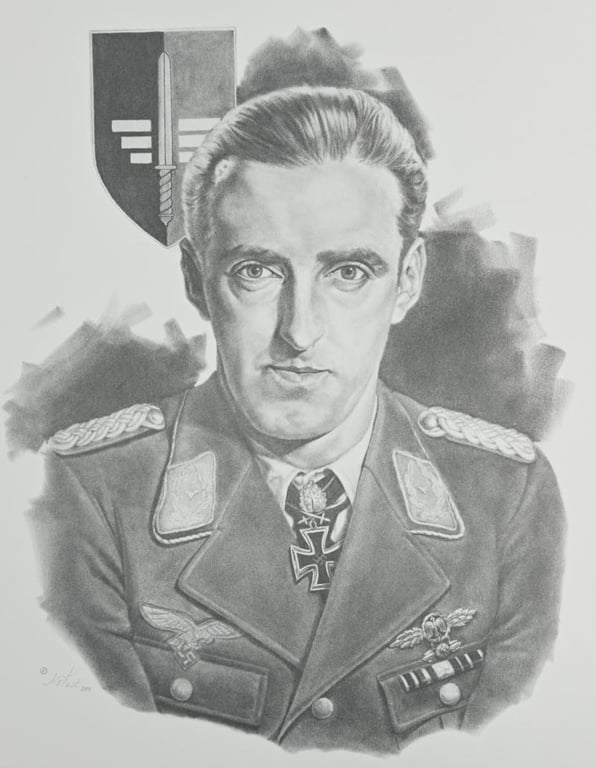 German Litho Print of LW Flight Ace 'Hermann Graf'