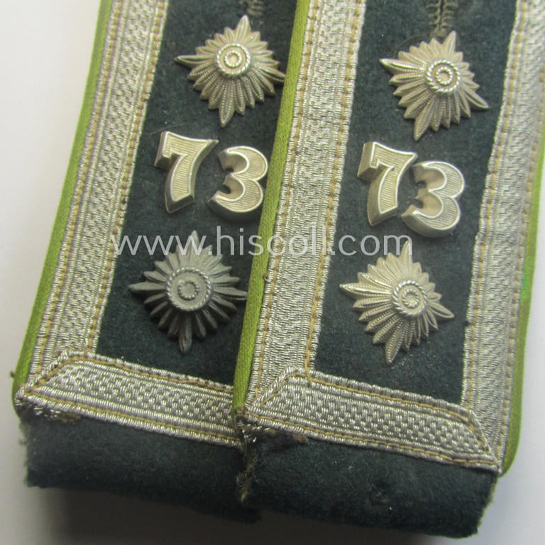 Superb pair of neatly cyphered, mid- (ie. later-war-) period (ie. 'M43'-pattern), WH (Heeres) NCO-type shoulderstraps: 'Oberfeldwebel des Grenadier-Rgts. 73' (part of the '19. Grenadier-Div.')