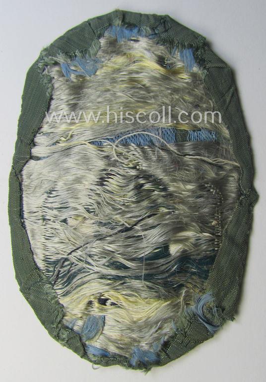 Truly used- and/or worn, 'BeVo'-type armshield (of the first pattern!) entitled: 'Biz Alla Bilen - Turkistan' (being a piece that was intended for a volunteer who served within the: 'Deutsche Wehrmacht' ie. within the: 'Turkistanisches Legion...