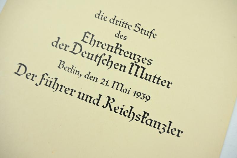 German Third Reich Empty Certificate Mothercross in Bronze