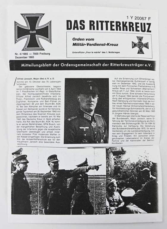 Signature of Wehrmacht Heer KC Recipient 'Alfred Jarosch'