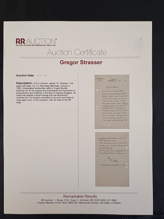 GERMAN WWII VERY RARE GREGOR STRASSER HAND SIGNED AUTOGRAPH LETTER SIGNED   ADDITIONAL PHOTOS