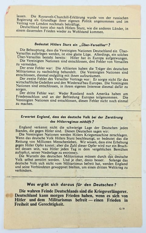 Allied WW2 Droppingsflyer 'Nach Hitlers Sturz'