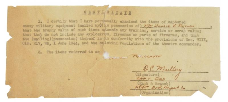 US WW2 War Trophies Certificates