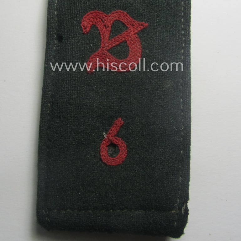 Single, early- (ie. pre-) war-period WH (Heeres) 'M36'- (ie. 'M40'-) pattern (pointed-styled) 'cyphered', EM-type shoulderstrap as was intended for a: 'Soldat u. Mitglied des Art.-Beobachtungs-Abtlgs. 6'