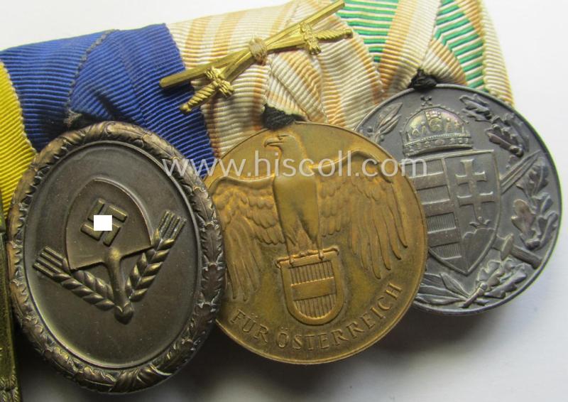 5-pieced, WWI-period- (ie. RAD-related!) medal-bar (ie.: 'Ordenspange') showing amongst others a: 'Schlesisches Bewährungsabzeichen der II. Kl.' (or: 'Schlesischer Adler 2. Stf.')