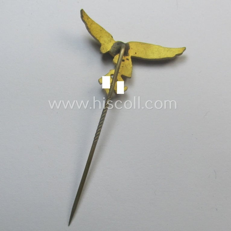 Bright golden-toned lapel-pin (ie. 'Zivilabzeichen') to be worn on the civil attire as was intended for usage by the various staff-members of the 'Luftwaffe' (depicting an early-pattern- ie. 'down-tailed'-eagle-device)