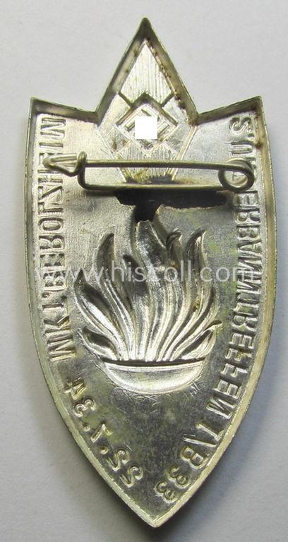 Superb - and scarcely encountered! - HJ- (Hitlerjugend-) related day-badge (ie. 'tinnie' or: 'Veranstaltungsabzeichen') as was issued to commemorate a HJ-related gathering ie. rally named: '2. Unterbanntreffen I/B 33 - 22.7.34 - Mkt. Berolzheim...