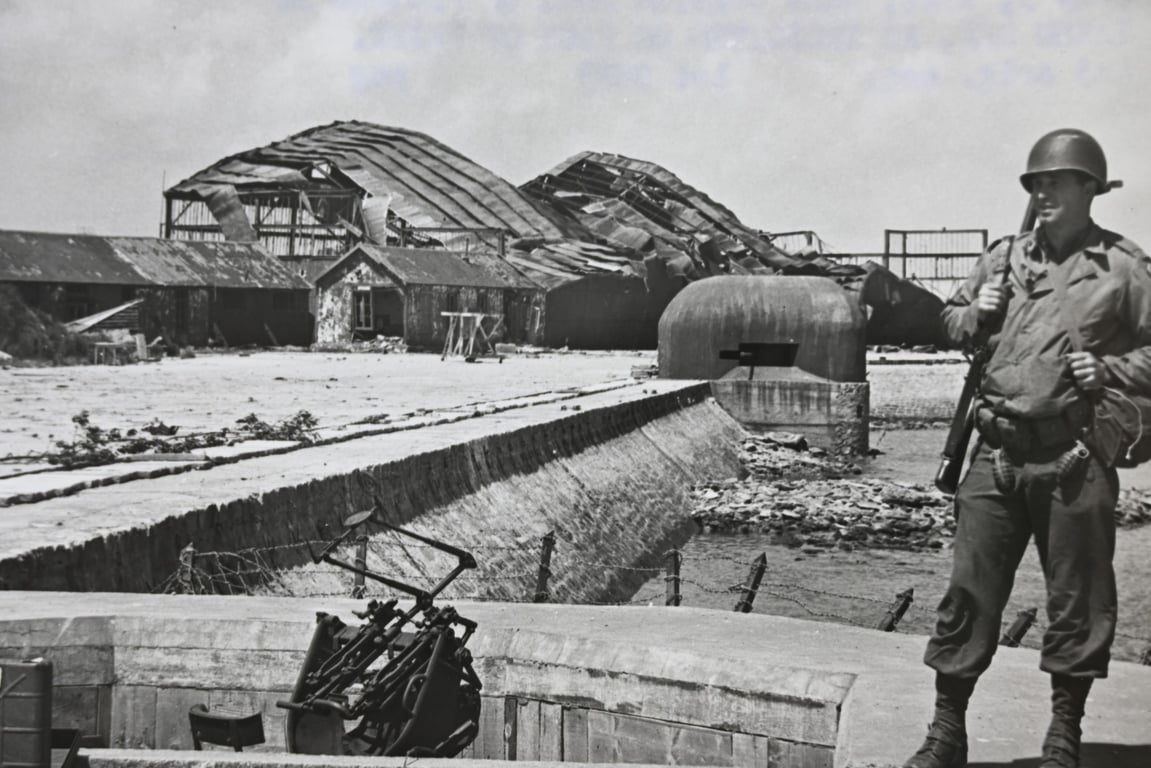 US WW2 Press Photo 'Bombed Cherbourg'