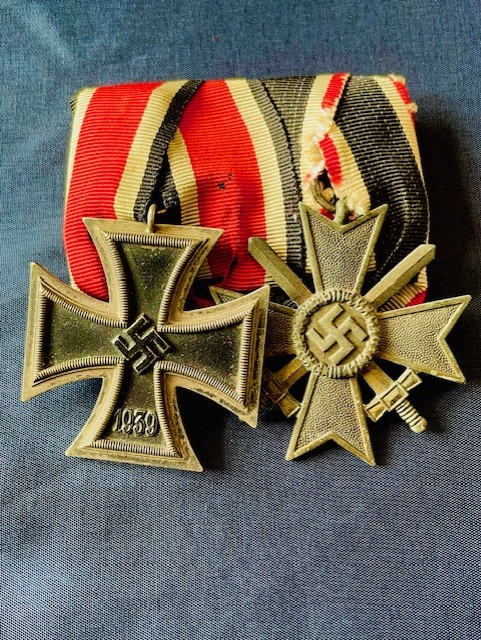 WW2 GERMAN THIRD REICH MEDAL SET IRON CROSS 2nd CLASS AND WAR MERIT CROSS WITH SWORDS WITH NUMBERED RINGS