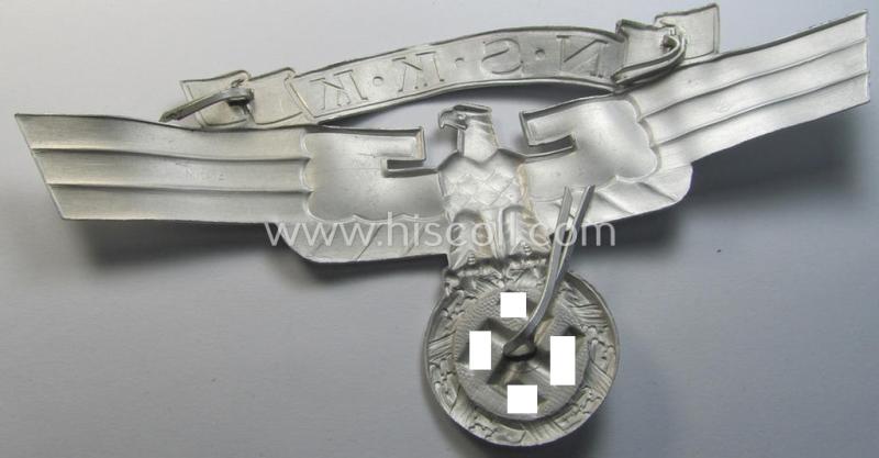 Aluminium-based so-called: N.S.K.K. (or: 'National Socialistisches Kraftfahr Korps') crash-helmet eagle-device (ie. 'Adler für N.S.K.K.-Sturzhelm') being a neatly maker- (ie. 'RzM M1/8'-) marked example of the second pattern