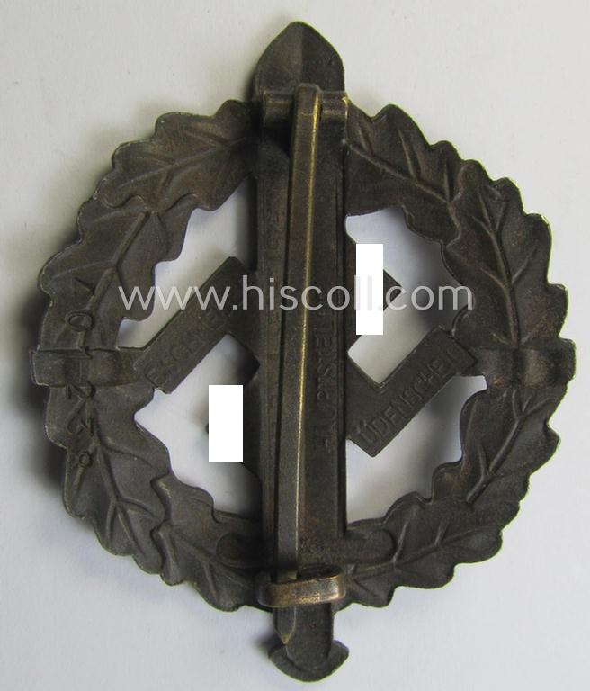 Attractive, early- (ie. pre-) war-period 'SA Sportabzeichen in Bronze' being a nicely maker- (ie. 'E. Schneider'-) marked example that bears a unique, stamped bearers'-number that reads: '401238' on its back