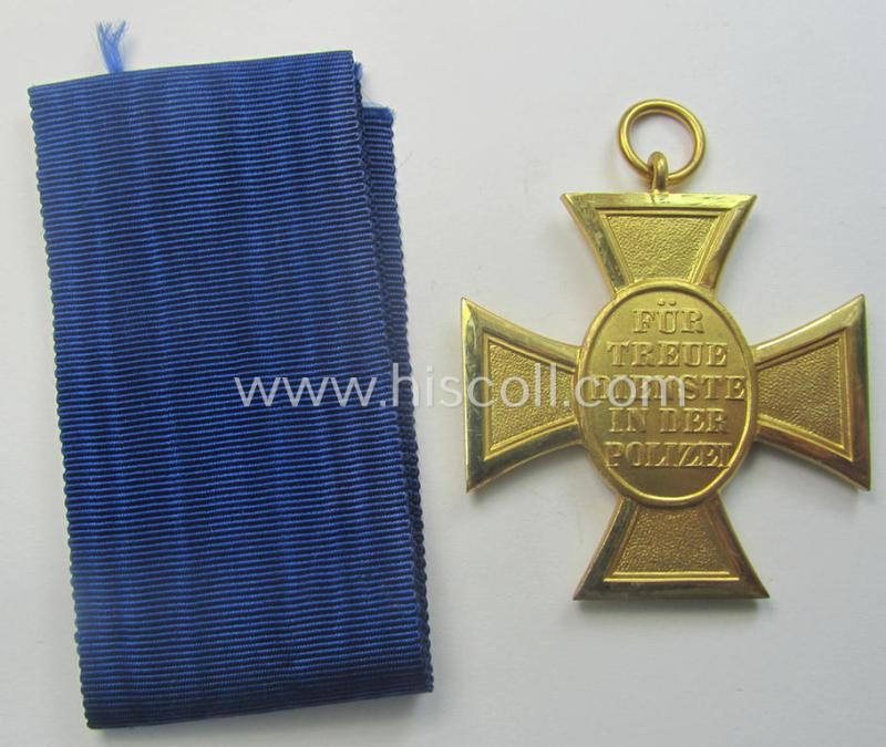 Golden-class 'Pol.-Dienstauszeichnung 1. Stufe' (or: police loyal-service medal first-class) that comes with its accompanying (full-length!) ribbon (ie. 'Bandabschnitt')