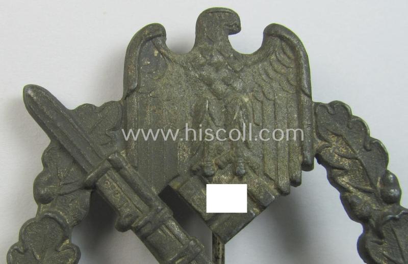 'Infanterie Sturmabzeichen in Silber' (or: silver-class infantry-assault-badge ie. IAB) being a non-maker-marked, so-called: 'solid-back'-example as was (I deem) produced by the: 'Paul Meybauer'-company